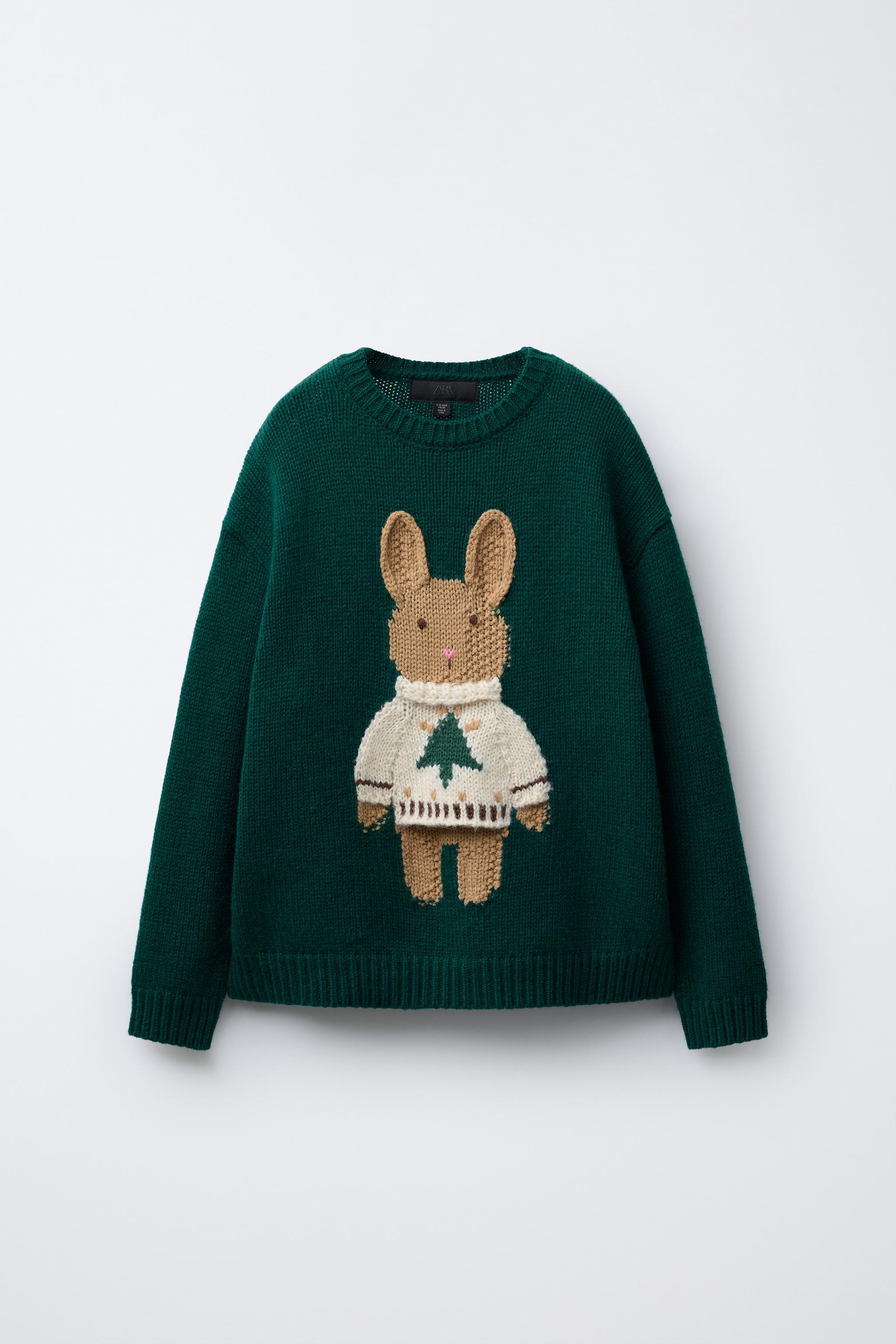 AGES 7-12/ WOOL KNIT JUMPER WITH EMBROIDERED BUNNY